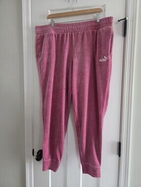 Puma Womens Dusty Orchid Track Pants Velour Joggers XXL Y2K